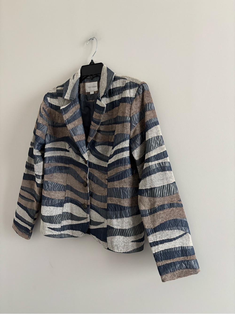 Vintage Erin London Blazer Blue Jacquard Print Womens S Retro Office Y2K Artsy - Picture 3 of 11